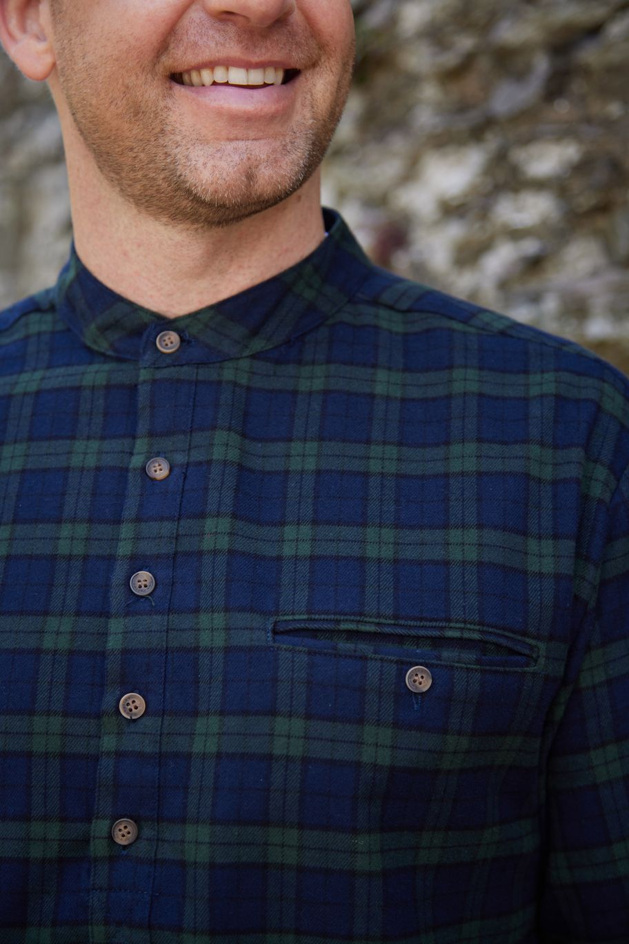 Grandfather Shirt. Original Stehkragenhemd aus Irland von Lee Valley. M
