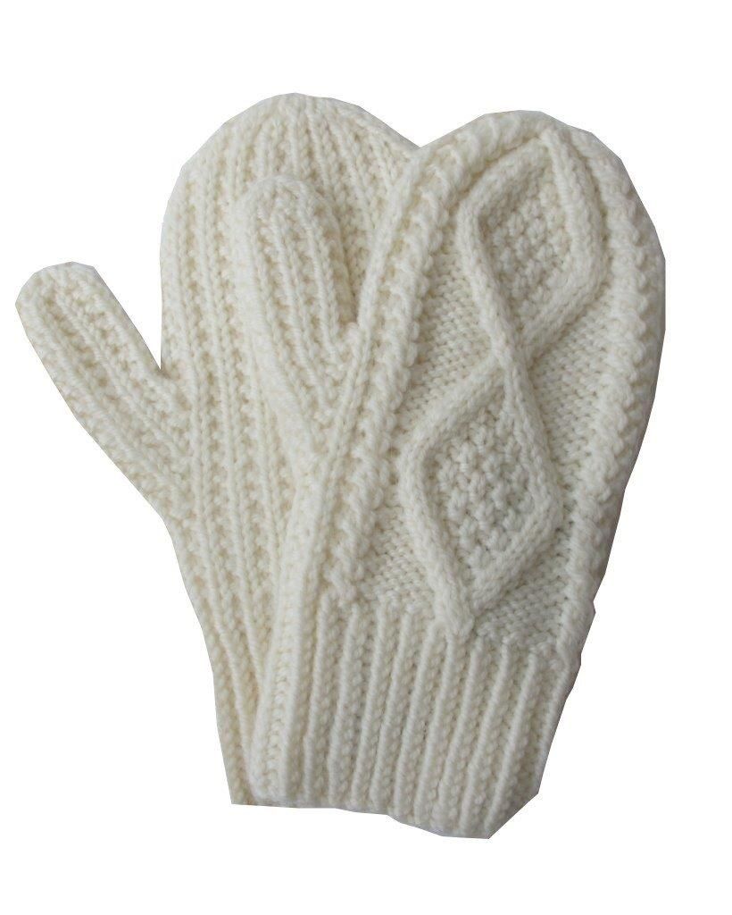 Irische Aran Fäustlinge, naturweiss L