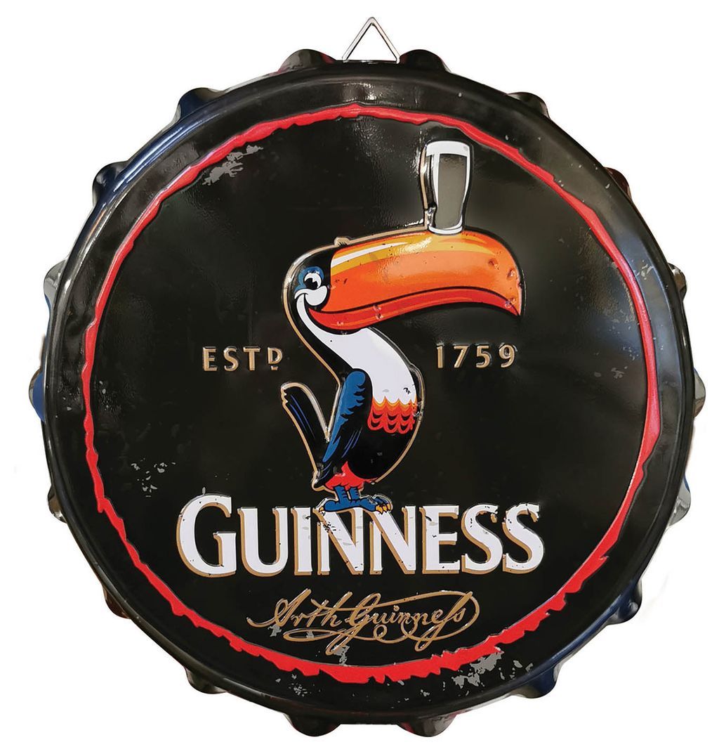 Guinness Tukan Werbeschild aus Metall mit kleinem Fehler