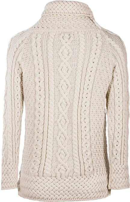 Irischer Damen Strickpullover in Tunika Stil m. halsfernen Rollkragen M