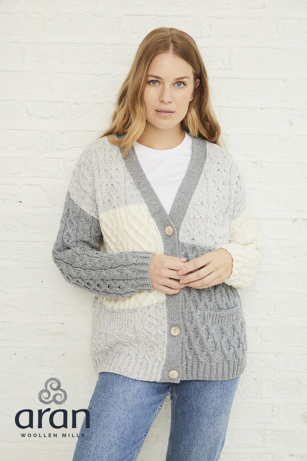 Irische Damen Strickjacke in Patchwork Optik M