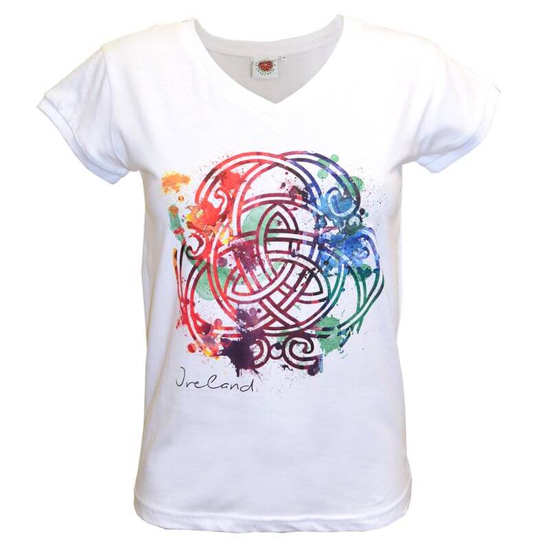 Irisches Damen Kurzarm T-Shirt mit schönem V-Halsausschnitt S