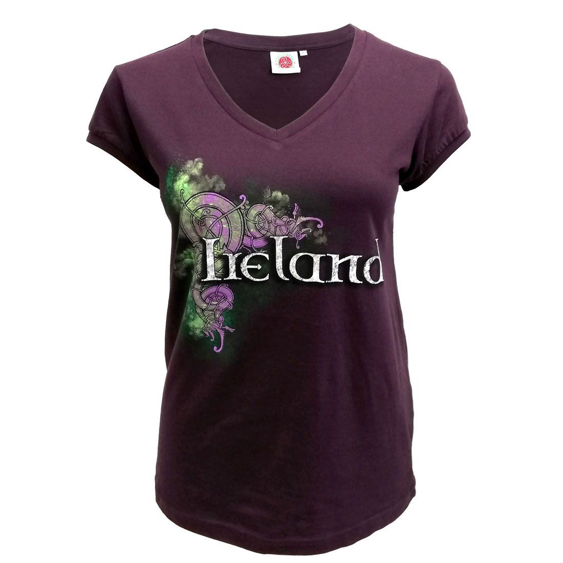 Irisches Damen Kurzarm T-Shirt mit schönem V-Halsauschnitt und keltischem Motiv S