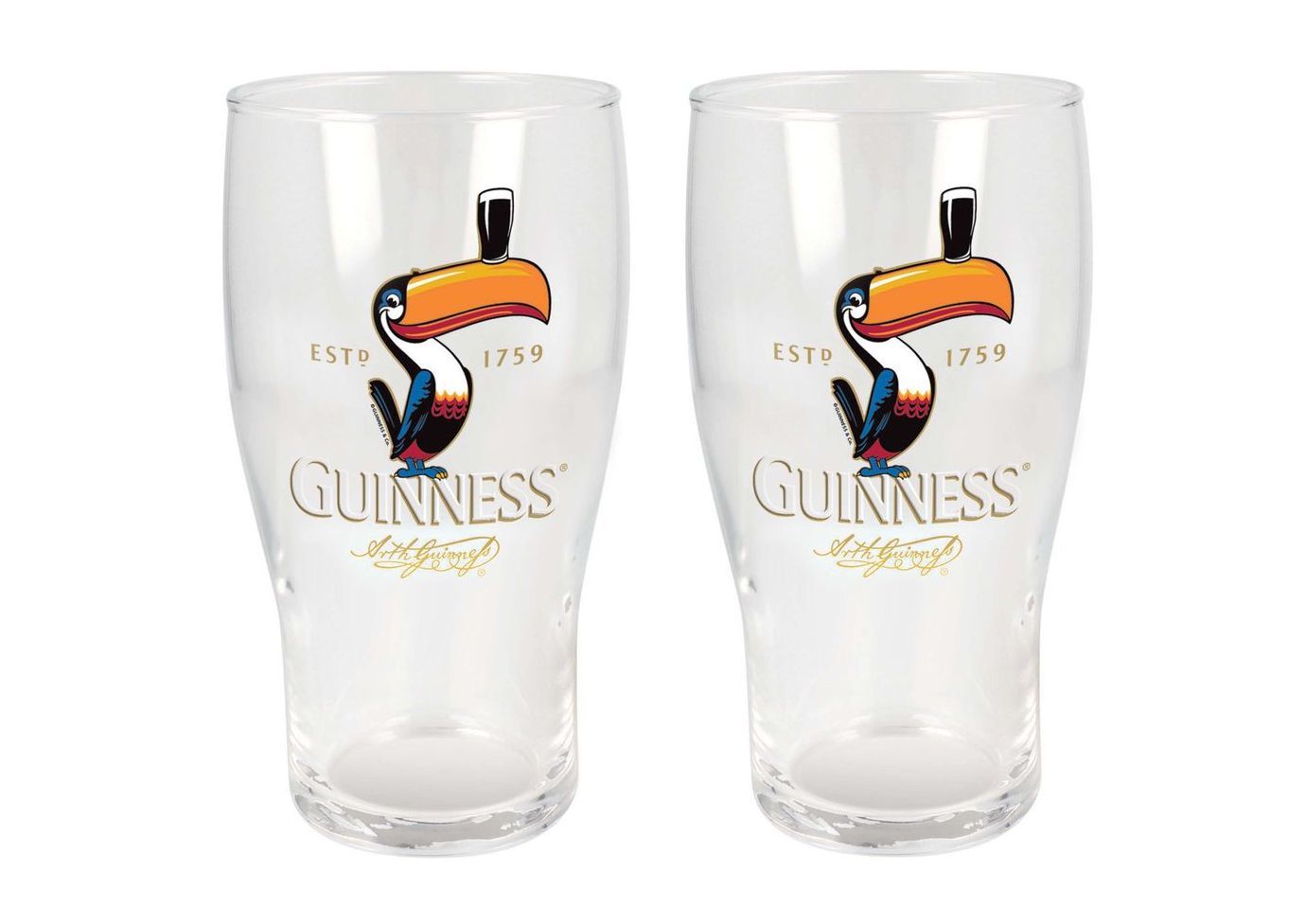 Guinness Pint Glas Set Tukan mit Guinness Logo m. kleinem Fehler