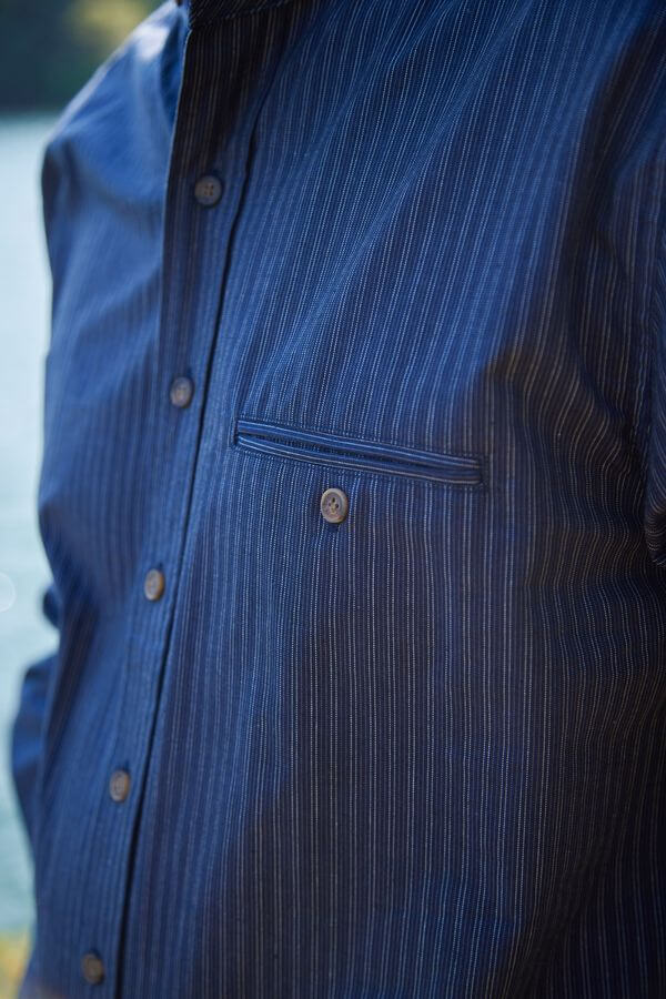 Irisches Herrenhemd aus glatter Baumwolle mit Stehkragen im Vintage Look M