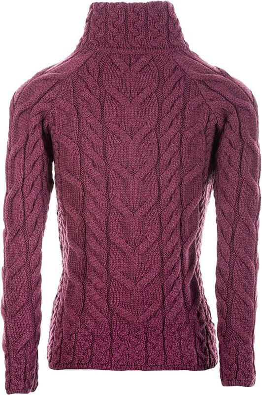 Irische Damenstrickjacke mit Zipper und Rollkragen aus Merinowolle XXL