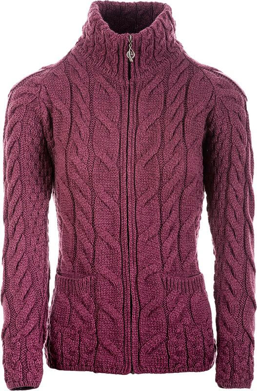 Irische Damenstrickjacke mit Zipper und Rollkragen aus Merinowolle XXL