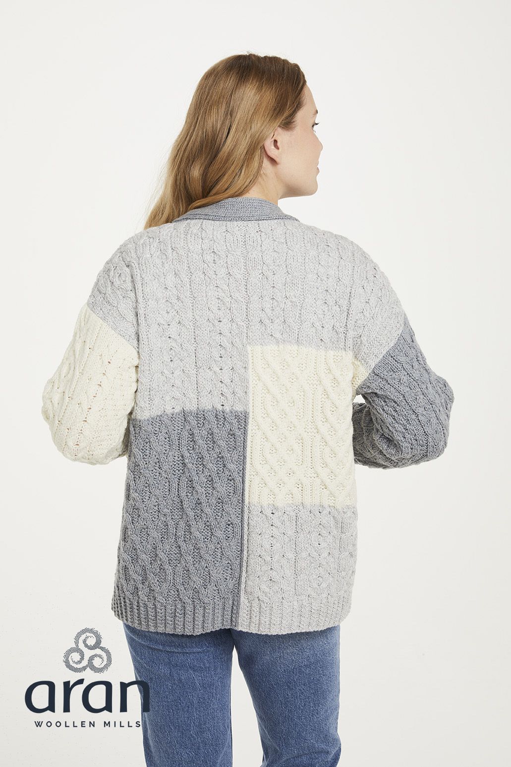 Irische Damen Strickjacke in Patchwork Optik M