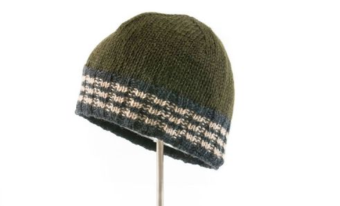 Handgestrickte irische Pullon Herren Wollmütze mit Innenfutter. Grün. Einheitsgröße