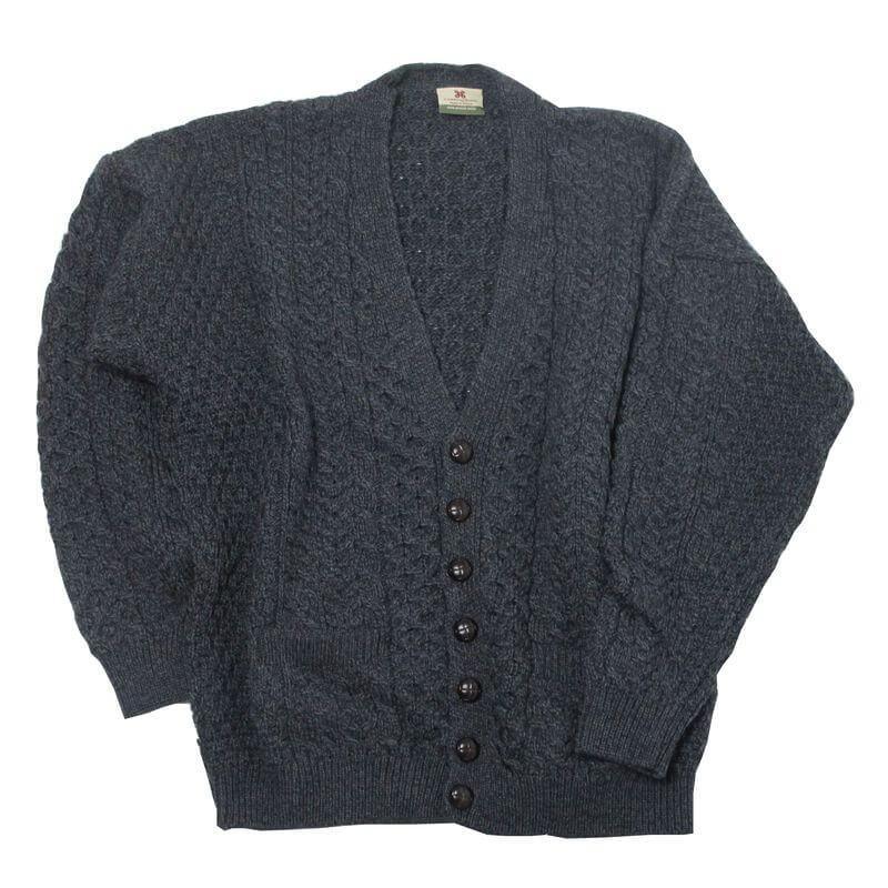Irische Strickjacke aus Merinowolle. Anthrazit XXL