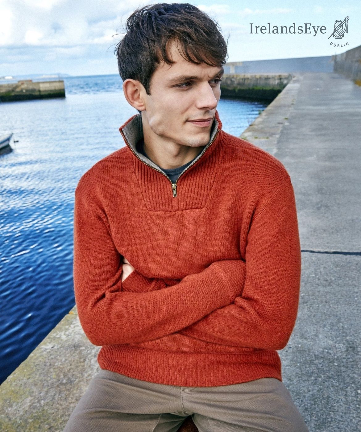 Irischer Troyer Pullover aus Lammwolle Herbstlaub L